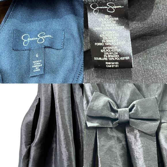 Jessica Simpson Sleeveless V-Neck Black Taffeta Cocktail Dress with Bow Size 6 - Picture 15 of 16